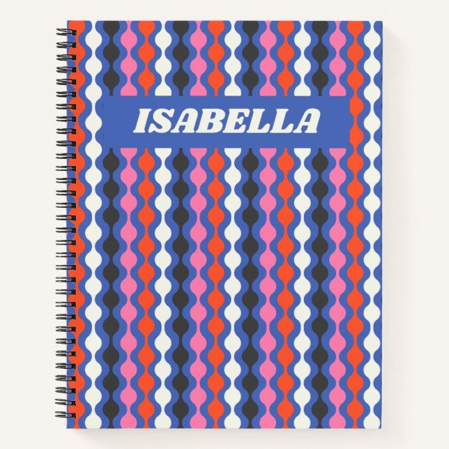Retro Abstrakte Streifen Blau Rosa Personalisierte Notizbuch (Vorderseite)
