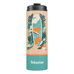 Retro-abstrakte tropische Strand-Surfboard für Tee Thermosbecher