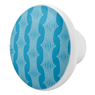 Retro Abstrakte Weiße Linien auf blauem Muster Keramikknauf