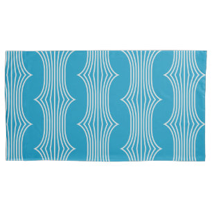 Retro Abstrakte Weiße Linien auf blauem Muster Kissenbezug