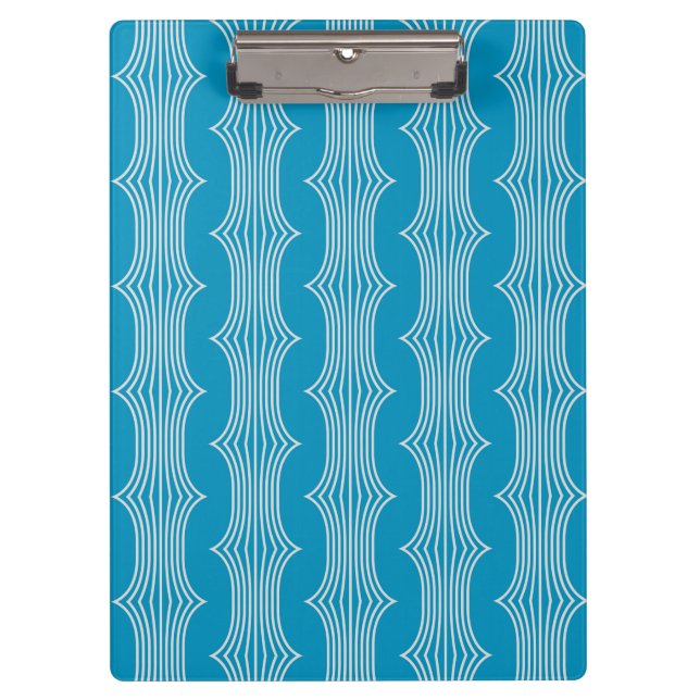 Retro Abstrakte Weiße Linien auf blauem Muster Klemmbrett (Vorderseite)