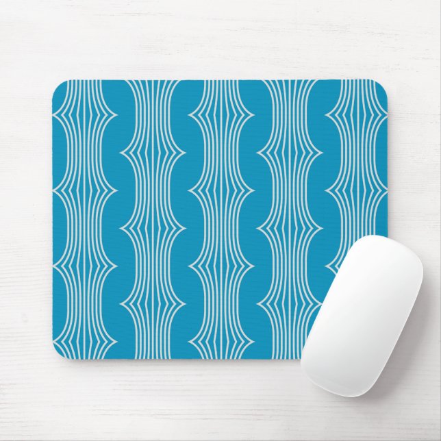 Retro Abstrakte Weiße Linien auf blauem Muster Mousepad (Mit Mouse)