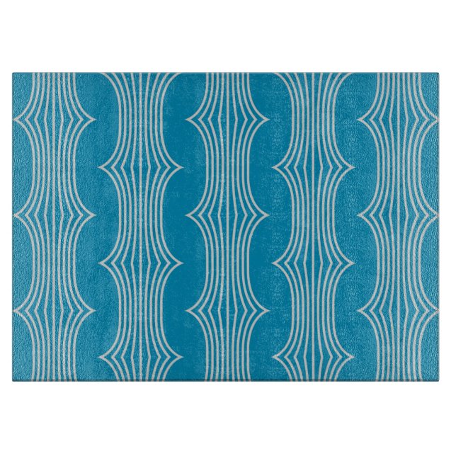 Retro Abstrakte Weiße Linien auf blauem Muster Schneidebrett (Vorderseite)