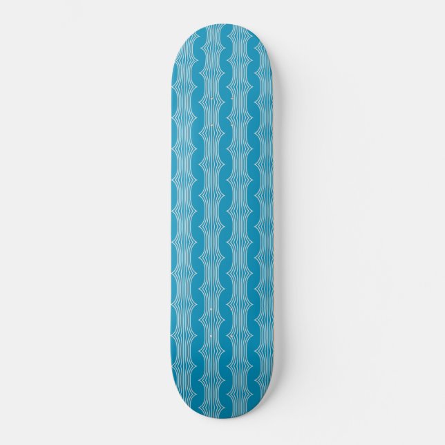 Retro Abstrakte Weiße Linien auf blauem Muster Skateboard (Vorderseite)