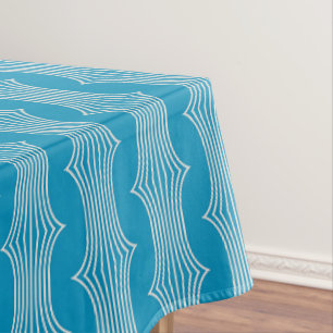 Retro Abstrakte Weiße Linien auf blauem Muster Tischdecke