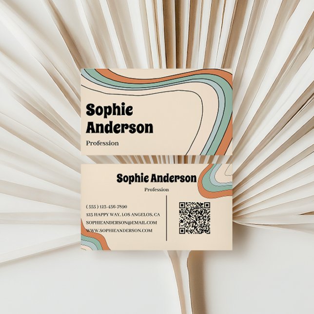 Retro-abstrakte Wellen-Regenbogen mit QR-Code Visitenkarte (Von Creator hochgeladen)