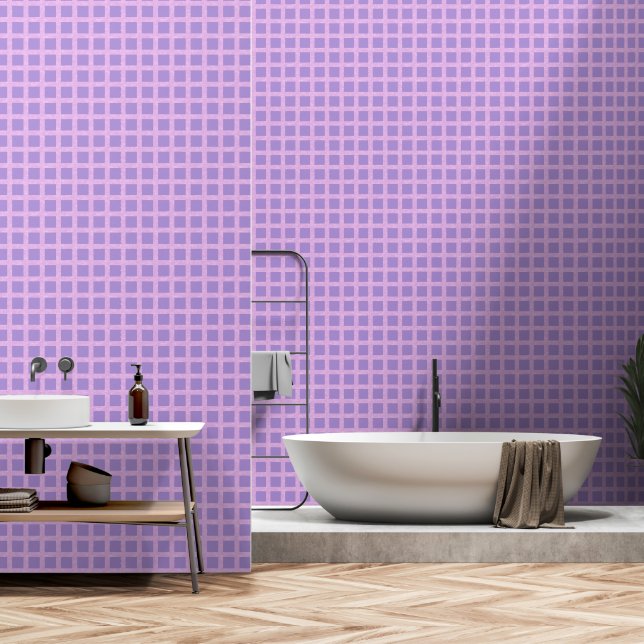 Retro abstraktes Design im lila karierten Stil. Tapete (Badezimmer)