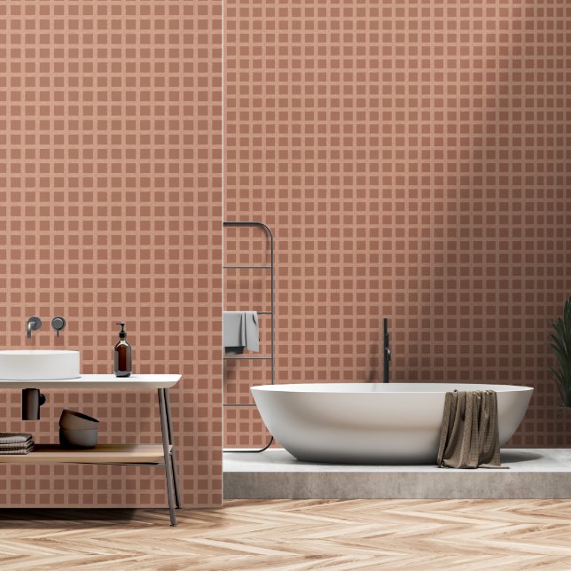 Retro abstraktes Design in Mocha Mousse karierten  Tapete (Badezimmer)