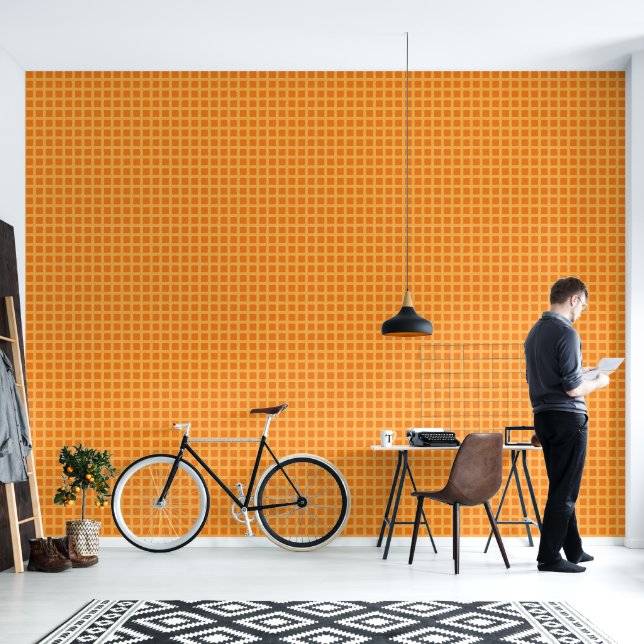 Retro abstraktes Design in orange karierten Stil. Tapete (Wohnbereich)