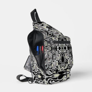Retro Abstraktes Doodle drehen in Schwarz/Weiß Crossbody Bag