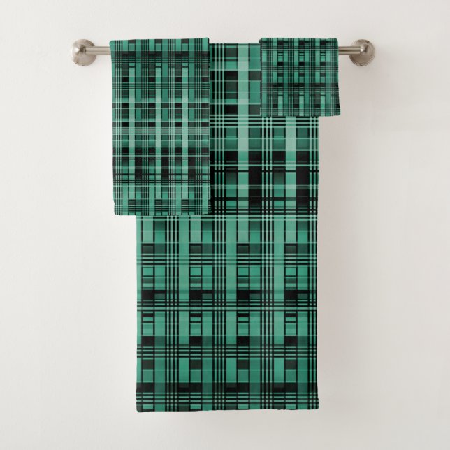 Retro abstraktes kariertes kariertes Muster grün s Badhandtuch Set (Insitu)