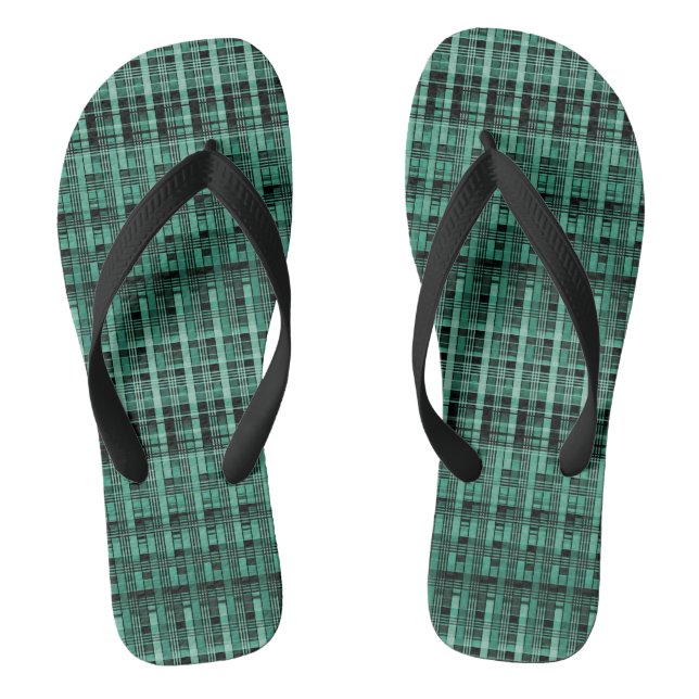 Retro abstraktes kariertes kariertes Muster grün s Flip Flops (Fußbett)