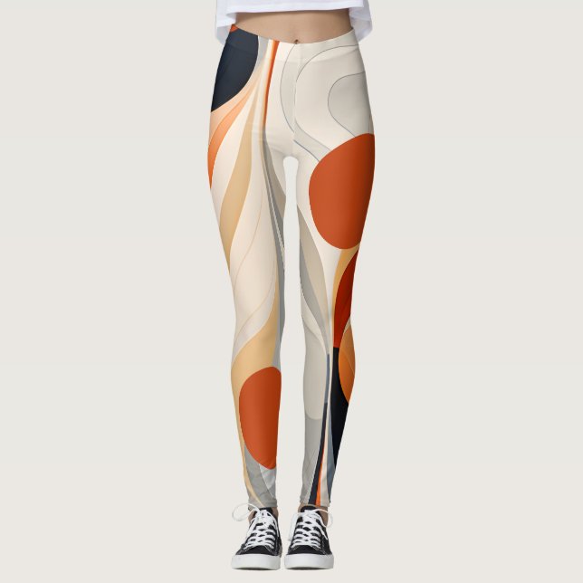 Retro-Abstraktes Orange- und Crememuster Leggings (Vorderseite)
