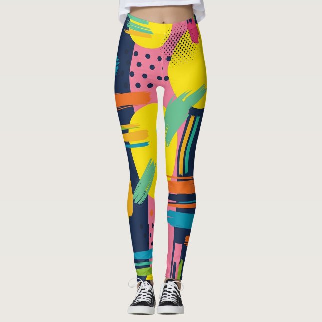 Retro Abstraktes Pinselstrich (11) Leggings (Vorderseite)