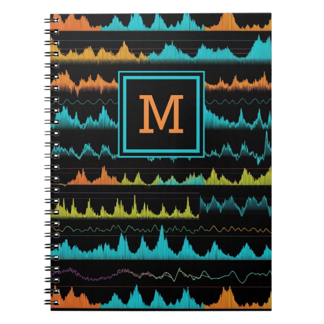 Retro abstraktes Schallwellenmuster-Monogramm Notizblock (Vorderseite)