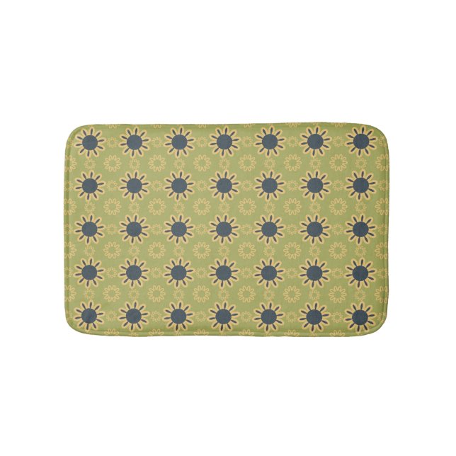 Retro Abstraktes Schwarz-Gelb-Blumenmuster Badematte (Vorderseite)