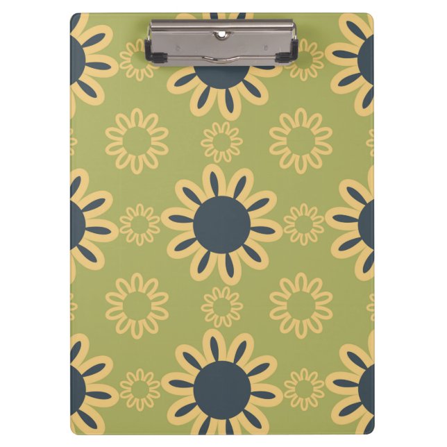 Retro Abstraktes Schwarz-Gelb-Blumenmuster Klemmbrett (Vorderseite)