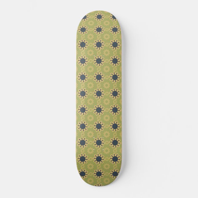 Retro Abstraktes Schwarz-Gelb-Blumenmuster Skateboard (Vorderseite)