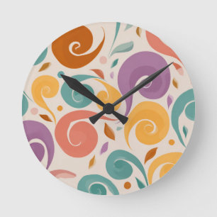 Retro-abstraktes Wirbel-Pastell-Wurfkissen Runde Wanduhr