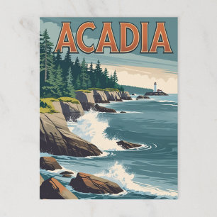 Retro Acadia Coastal Lighthouse Postkarte