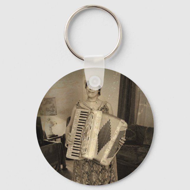 Retro Accordion Girl Schlüsselanhänger (Vorderseite)