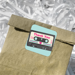 Retro-Achtziger-Musik-Mix-Tape-Hochzeit-Danke Quadratischer Aufkleber