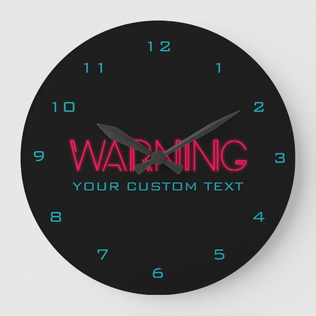 Retro Achtzigerjahre Neonlichter Warnen Große Wanduhr (Vorderseite)