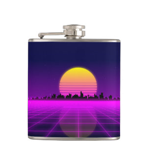 Retro Achtzigerjahre synthwave glühende Flachmann