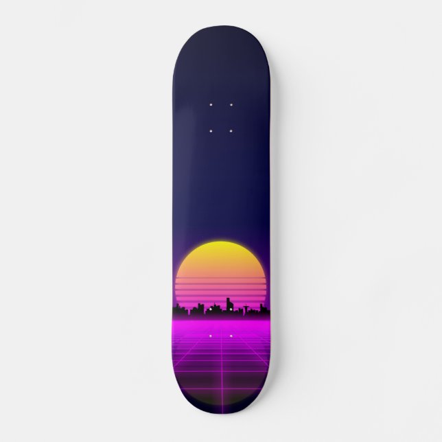 Retro Achtzigerjahre synthwave glühende Skateboard (Vorderseite)