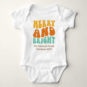 Retro Adorable Merry and Bright Baby Christmas Baby Strampler