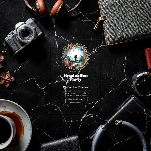 Retro Adventure erwartet Akryllische Graduierungsp Acryleinladungen (Retro Adventure Awaits Acrylic Graduation Party Acrylic Invitations)