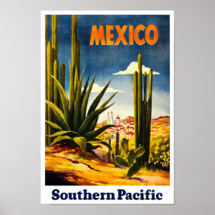 Rétro affiche de voyage du Mexique de style