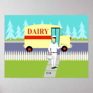 Rétro affiche d'homme de lait de petite ville
