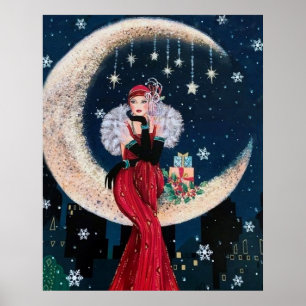 Rétro affiche vintage de dame d'art déco de Noël