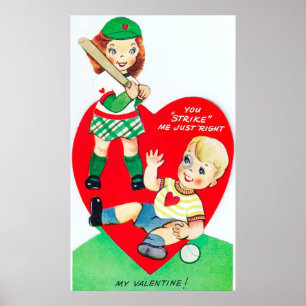 Rétro affiche vintage de Valentine de base-ball