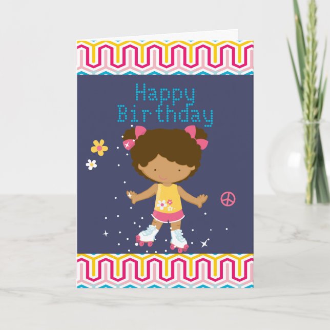 Retro African American Roller Skaten Birthday Karte (Vorderseite)