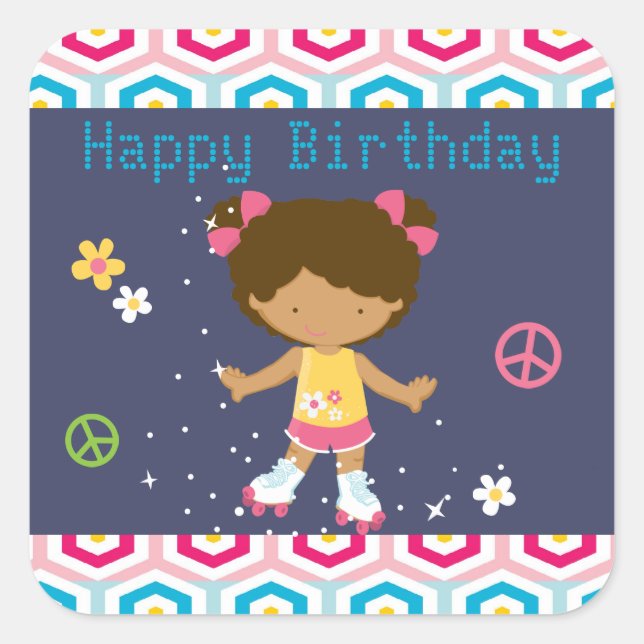 Retro African American Roller Skaten Birthday Quadratischer Aufkleber (Vorderseite)