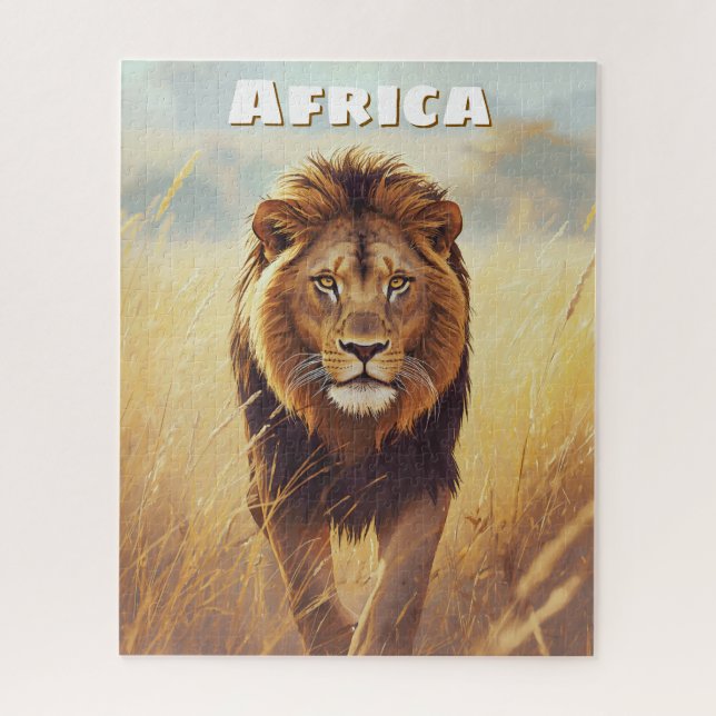 Retro Afrikanischer Löwe Szenisch (Vertikal)