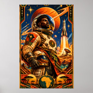 Retro-Afrikanischer Weltraumforscher — im Vintage- Poster