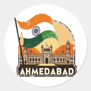 Retro Ahmedabad Skyline City in Indien Runder Aufkleber