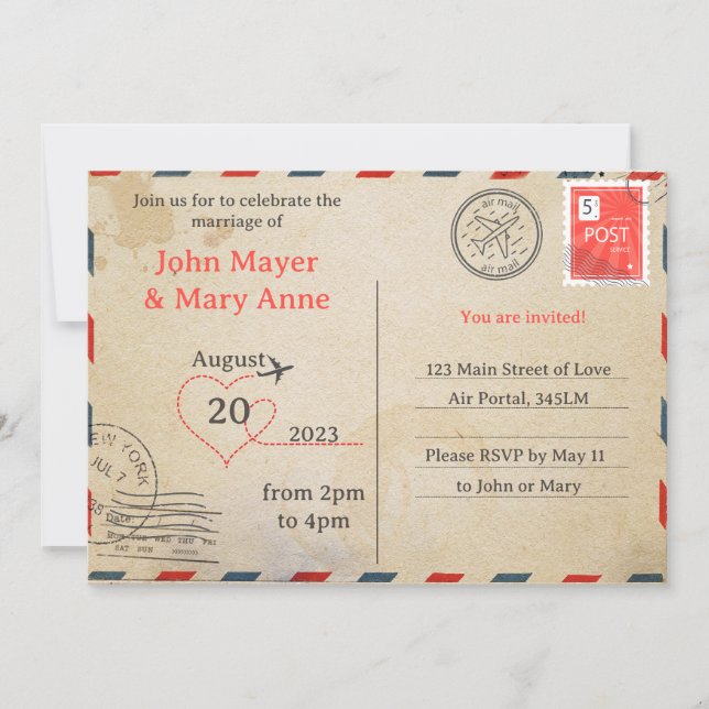 Retro Air Mail Postcard Einladung (Vorderseite)