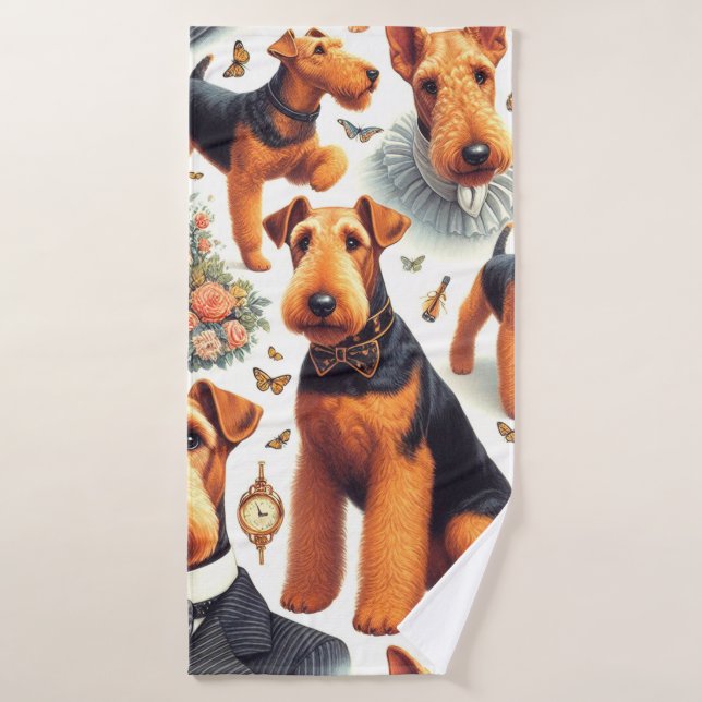 Retro Airedale Terrier Seamless Badehandtuch (Badehandtuch)