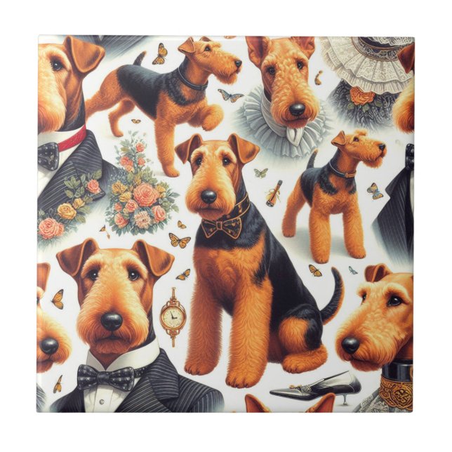Retro Airedale Terrier Seamless Fliese (Vorderseite)