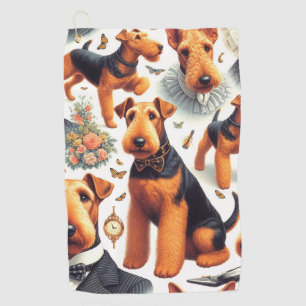 Retro Airedale Terrier Seamless Golfhandtuch