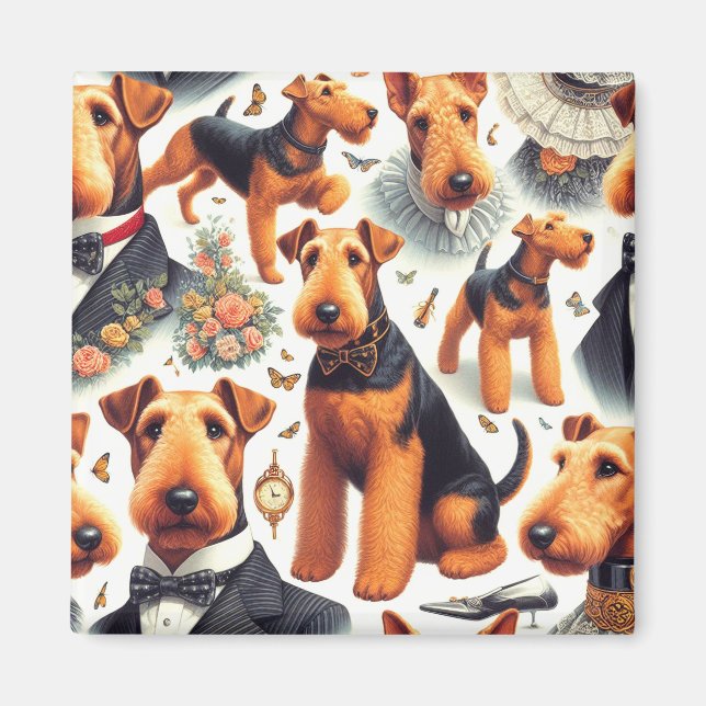 Retro Airedale Terrier Seamless Magnet (Vorne)