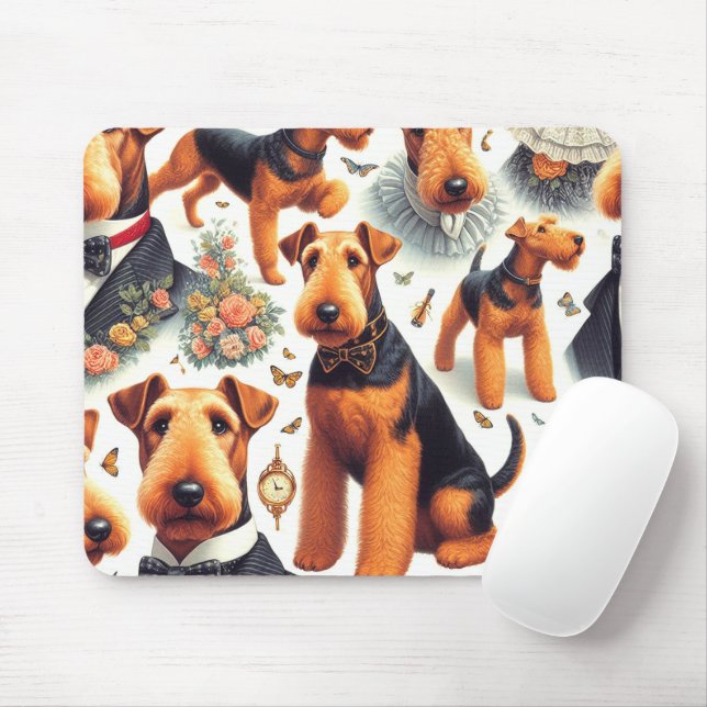 Retro Airedale Terrier Seamless Mousepad (Mit Mouse)