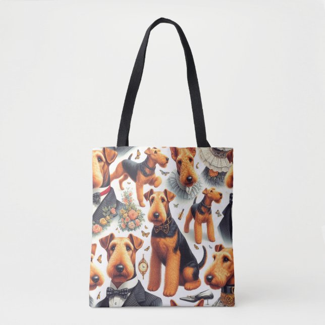 Retro Airedale Terrier Seamless Tasche (Vorderseite)