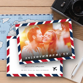 Retro Airmail Postleitzahl Foto Hochzeit in Urlaub Save The Date