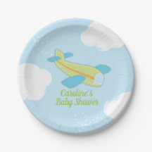 Retro Airplane Babydusche in Blau und Grün