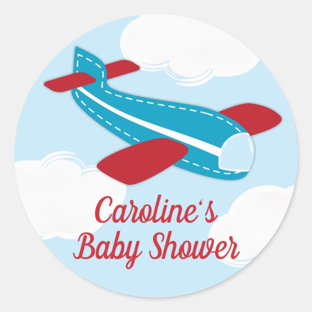 Retro Airplane Babydusche Runder Aufkleber (Vorderseite)